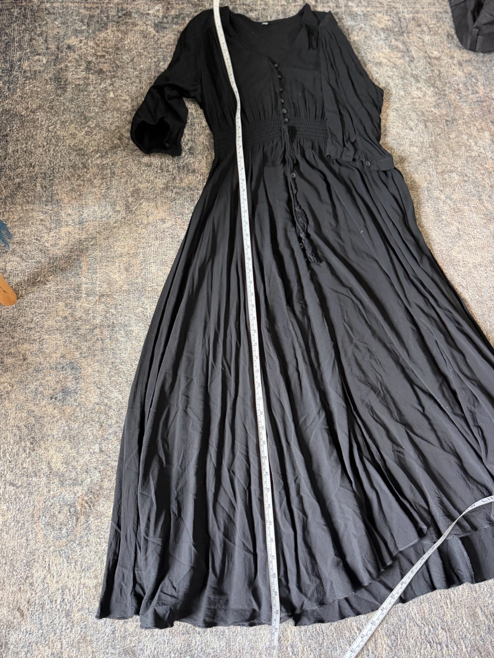 Black Button-Front Maxi Dress with Smocked Waist - Picture 3 of 6